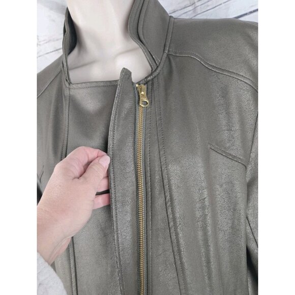 Clara Sun Woo Olive Green Liquid Leather Jacket 1X Full Zip Moto Signature Knit - Picture 5 of 8